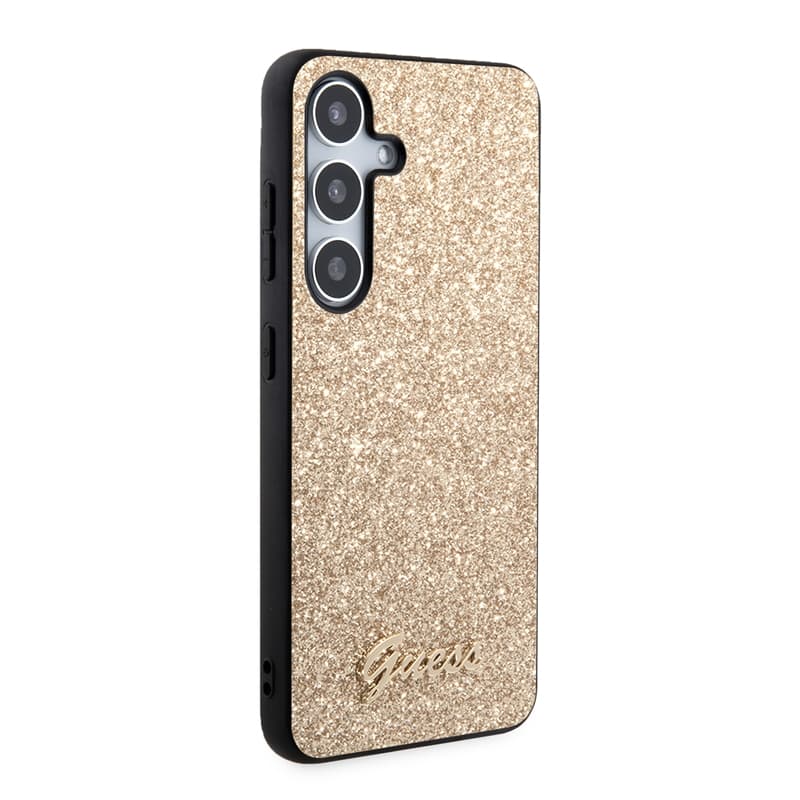 Guess Glitter Flakes Metal Logo Case - Case for Samsung Galaxy S24 (gold) 4