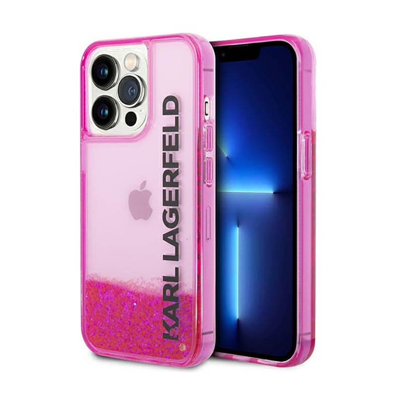 Karl Lagerfeld Liquid Glitter Translucent Elongated Logo Case - Case for iPhone 14 Pro Max (Pink) 1