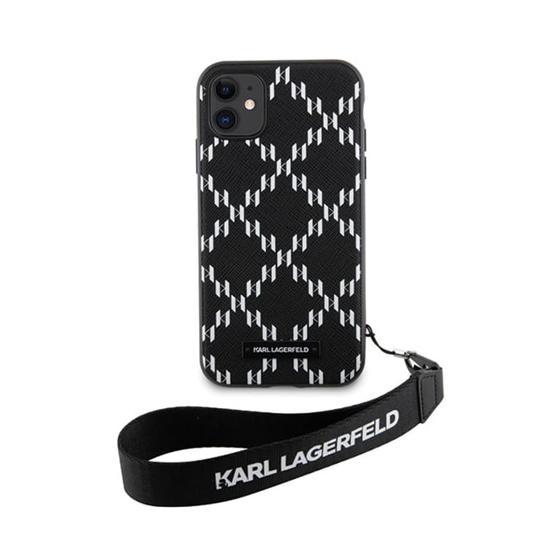Karl Lagerfeld Monogram Losange Saffiano - Case with lanyard for iPhone 11 (Black) 3