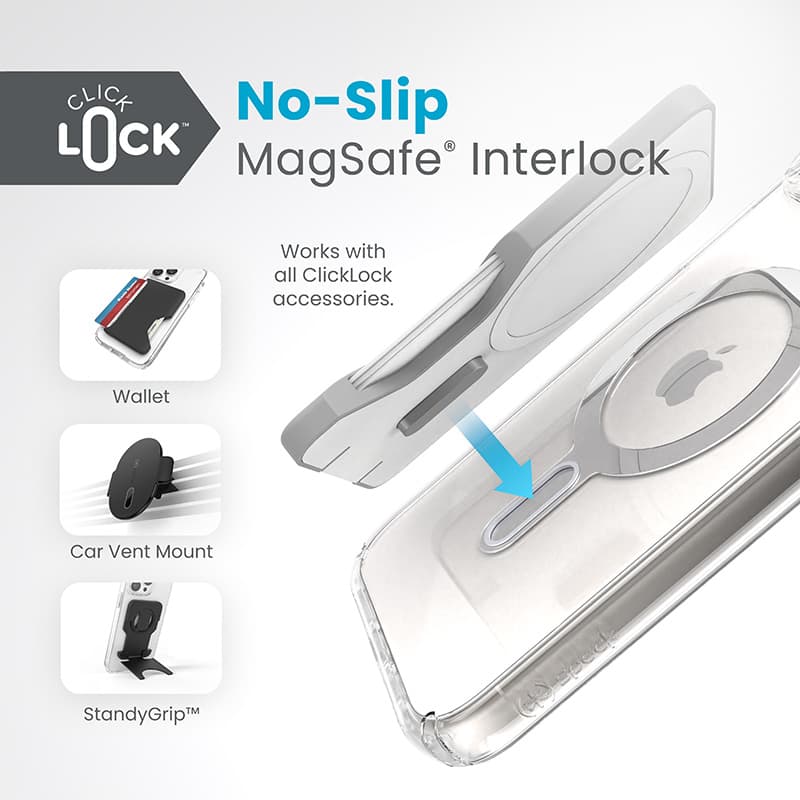 Speck Presidio Perfect-Clear ClickLock & Magsafe - iPhone 15 Plus / iPhone 14 Plus Case (Clear / Chrome Finish / Serene Silver) 2