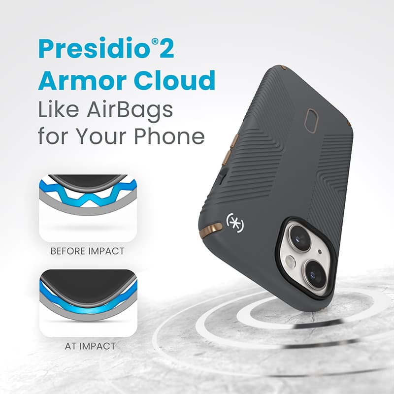 Speck Presidio2 Grip ClickLock & MagSafe - iPhone 17e / 16e / 15 / 14 / 13 Case (Charcoal Gray / Cool Bronze) 3
