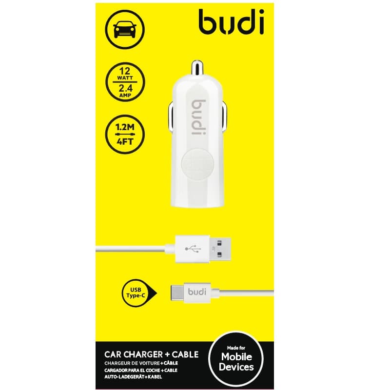 Budi - 1 USB car charger with LED indicator+USB type C cable 4
