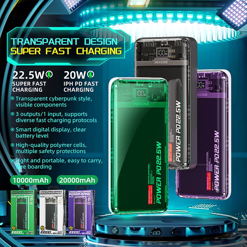 WEKOME WP-353 Vanguard Series - Power bank 10000 mAh PD 20W + QC 22.5W (Purple / Transparent) 2