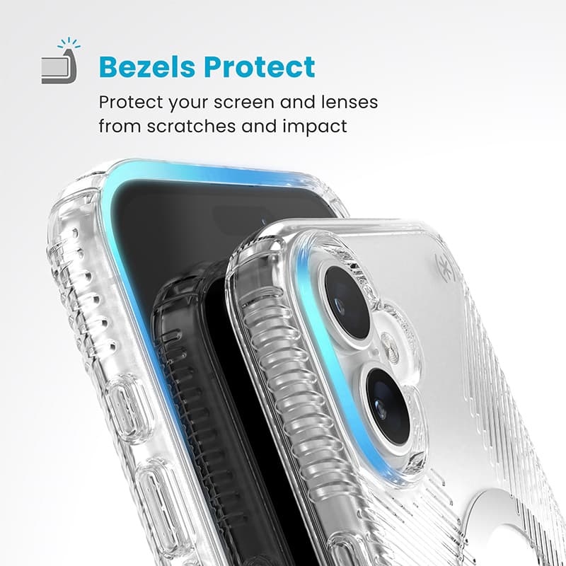 Speck Presidio Perfect-Clear Grip ClickLock & MagSafe - iPhone 16 Plus Case (Clear / Chrome Finish / Serene Silver) 6
