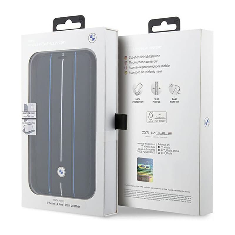 BMW Booktype Leather Stamp Blue Lines - Case for iPhone 14 Pro (Black) 7