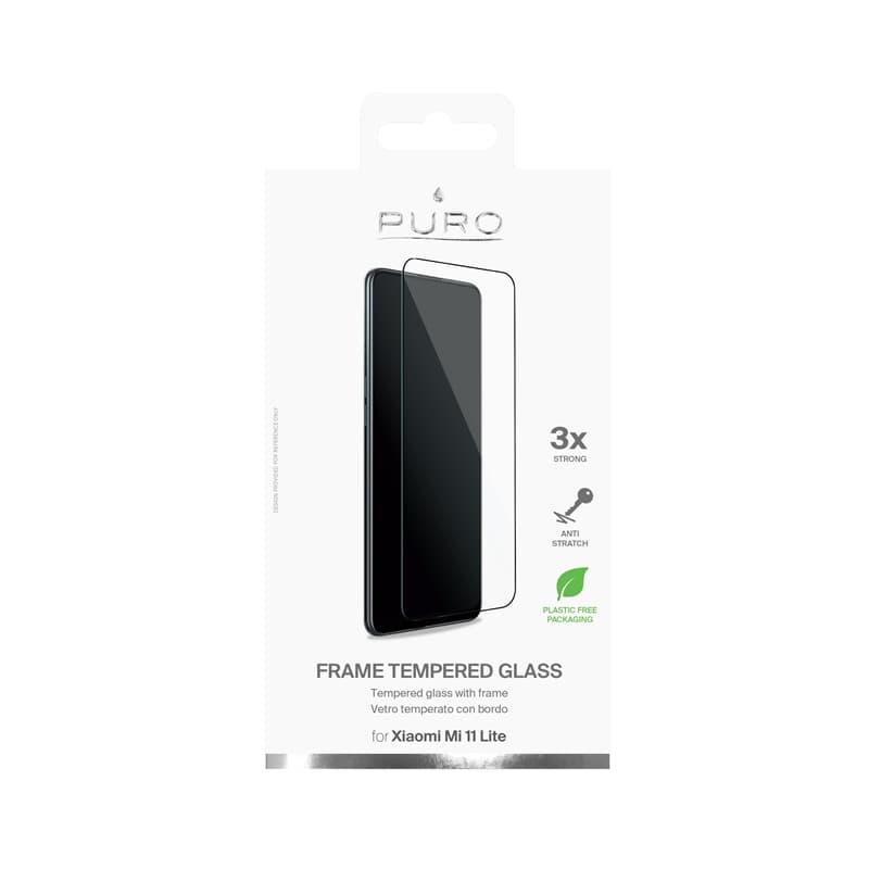 PURO Frame Tempered Glass - Xiaomi Mi 11 LITE Tempered Glass Protective Glass (Black Frame) 2
