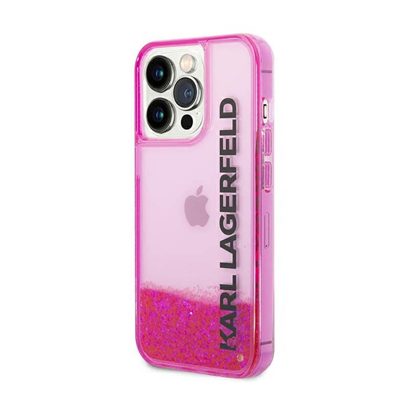 Karl Lagerfeld Liquid Glitter Translucent Elongated Logo Case - Case for iPhone 14 Pro Max (Pink) 2