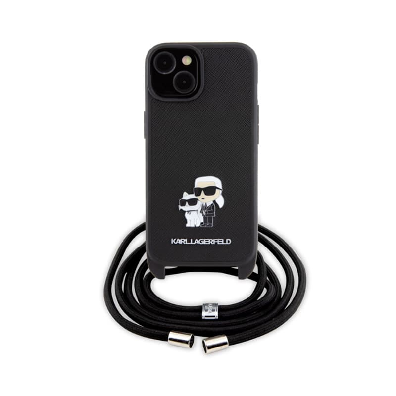 Karl Lagerfeld Crossbody Saffiano Metal Pin Karl & Choupette - Case for iPhone 15 Plus (Black) 2