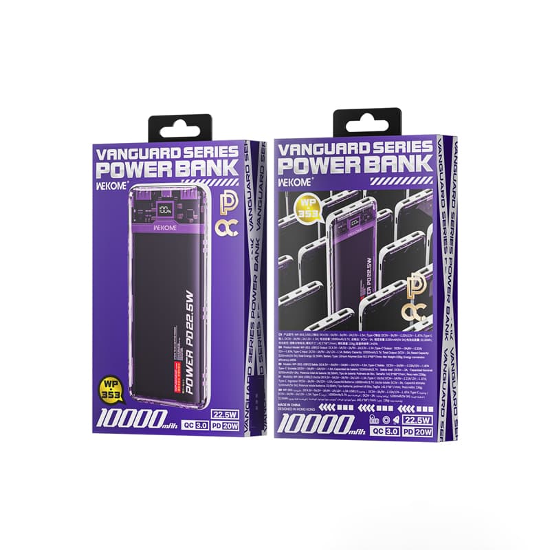 WEKOME WP-353 Vanguard Series - Power bank 10000 mAh PD 20W + QC 22.5W (Purple / Transparent) 3