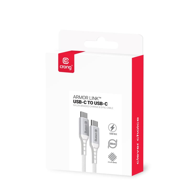 Crong Armor Link - 100W PD 5A USB-C to USB-C Cable 200cm (White) 5