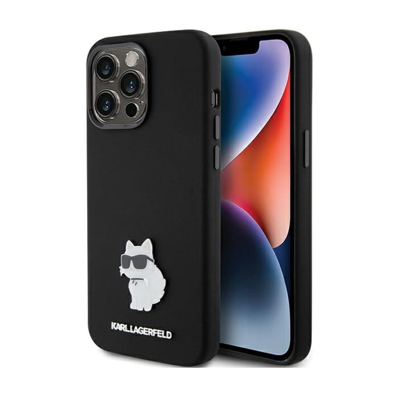 Karl Lagerfeld Silicone Choupette Metal Pin - iPhone 15 Pro Max Case (Black) 1