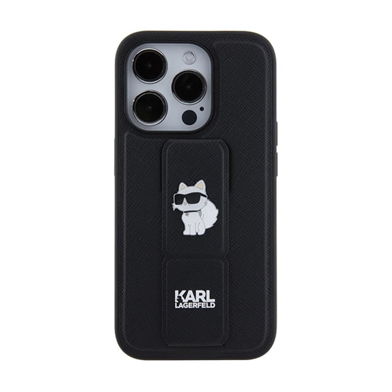 Karl Lagerfeld Gripstand Saffiano Choupette Pins - iPhone 14 Pro Case (black) 3