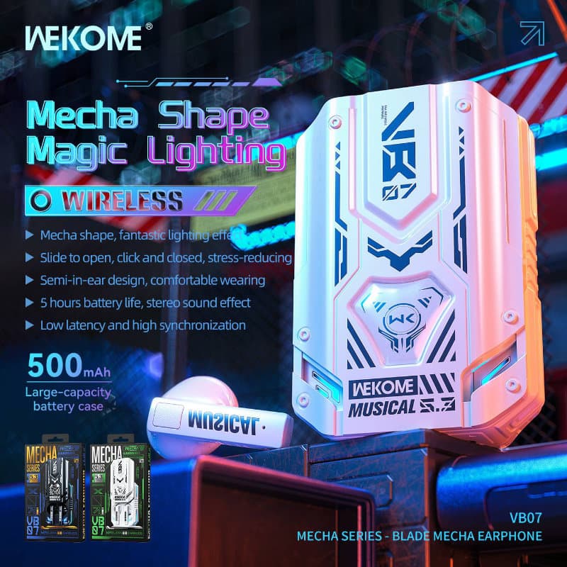 WEKOME VB07 Mecha Series - Bluetooth V5.3 TWS wireless headphones with charging case (White) 2