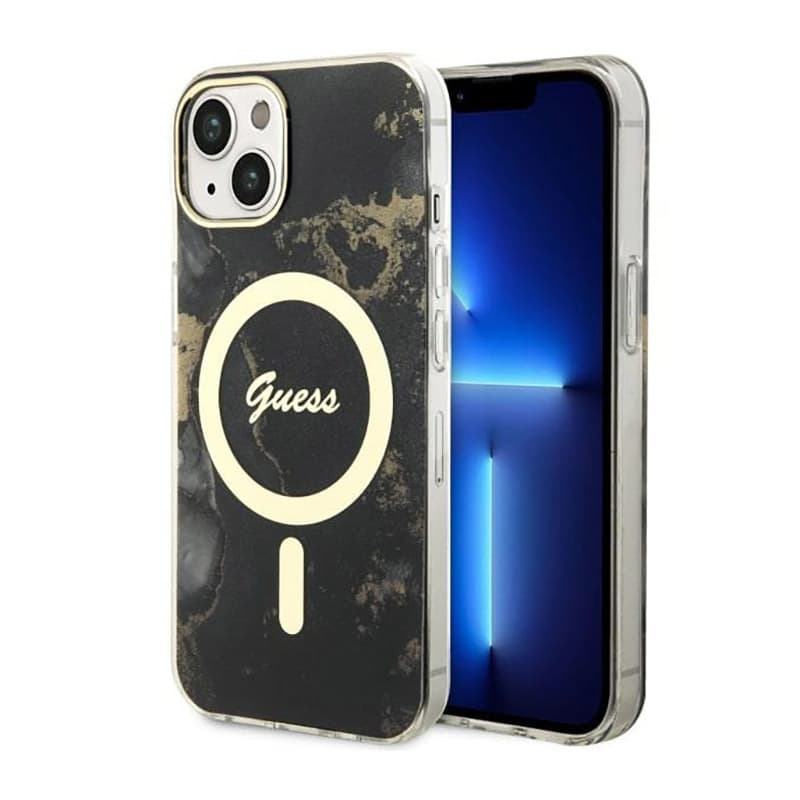 Guess Golden Marble MagSafe - Case for iPhone 14 (Black)