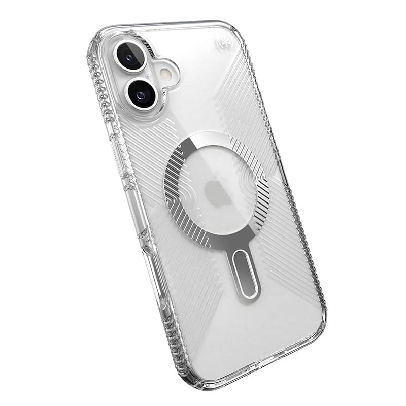 Speck Presidio Perfect-Clear Grip ClickLock & MagSafe - iPhone 16 Plus Case (Clear / Chrome Finish / Serene Silver) 8