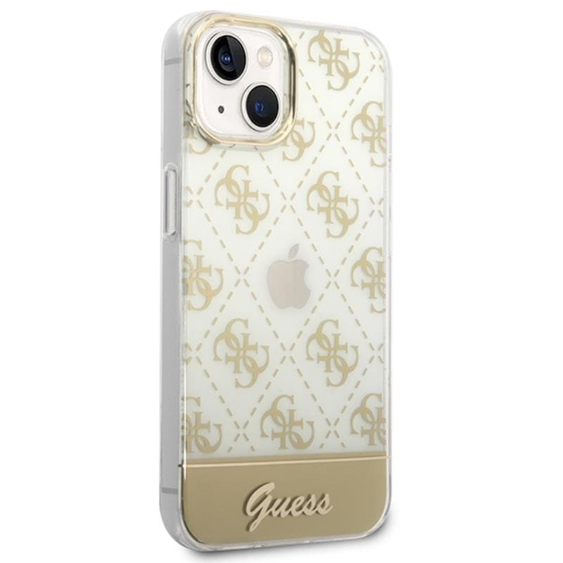 Guess 4G Stripe Script Logo Electroplated Pattern - Case for iPhone 14 Plus (Gold) 3