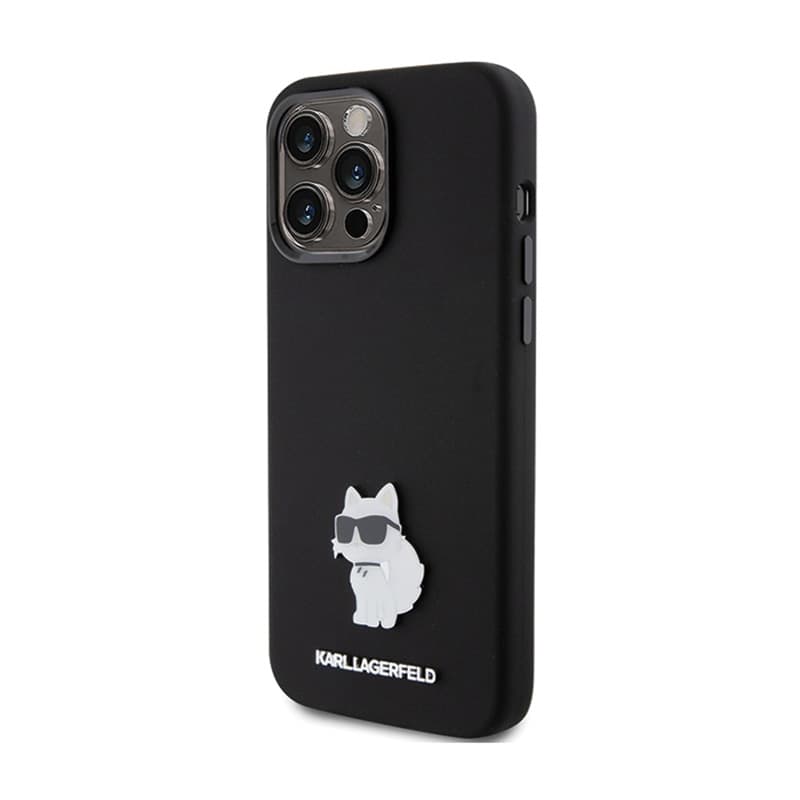 Karl Lagerfeld Silicone Choupette Metal Pin - iPhone 15 Pro Max Case (Black) 2