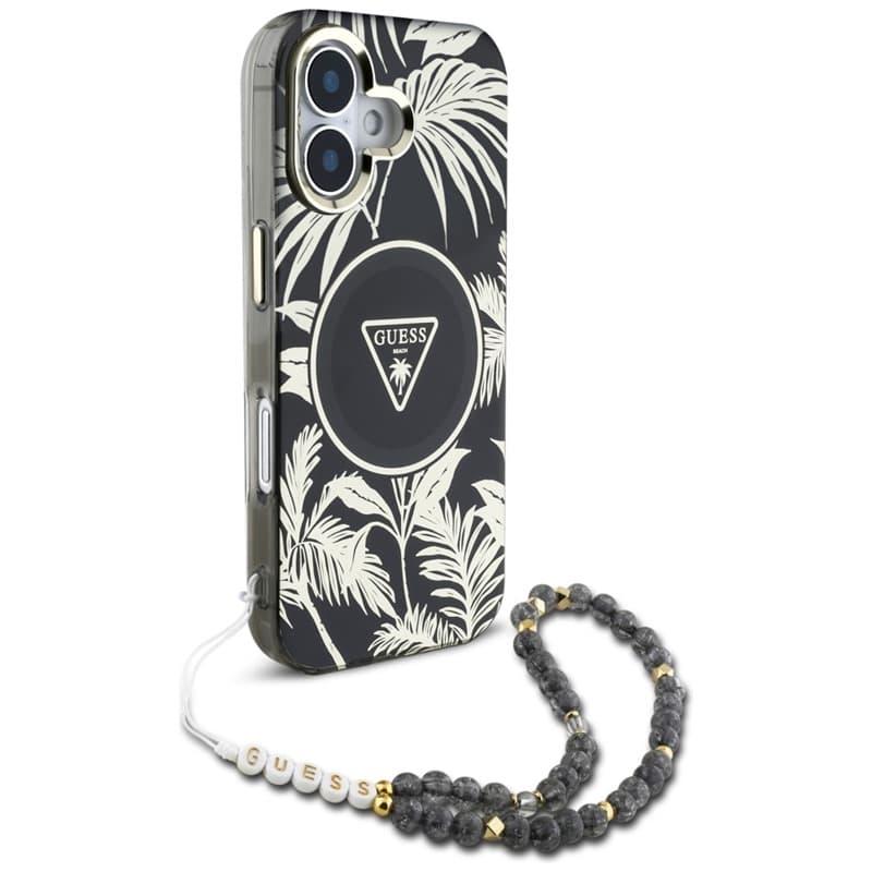 Guess Palm Trees Triangle Pearl Strap MagSafe - Case for iPhone 16 (black) 3
