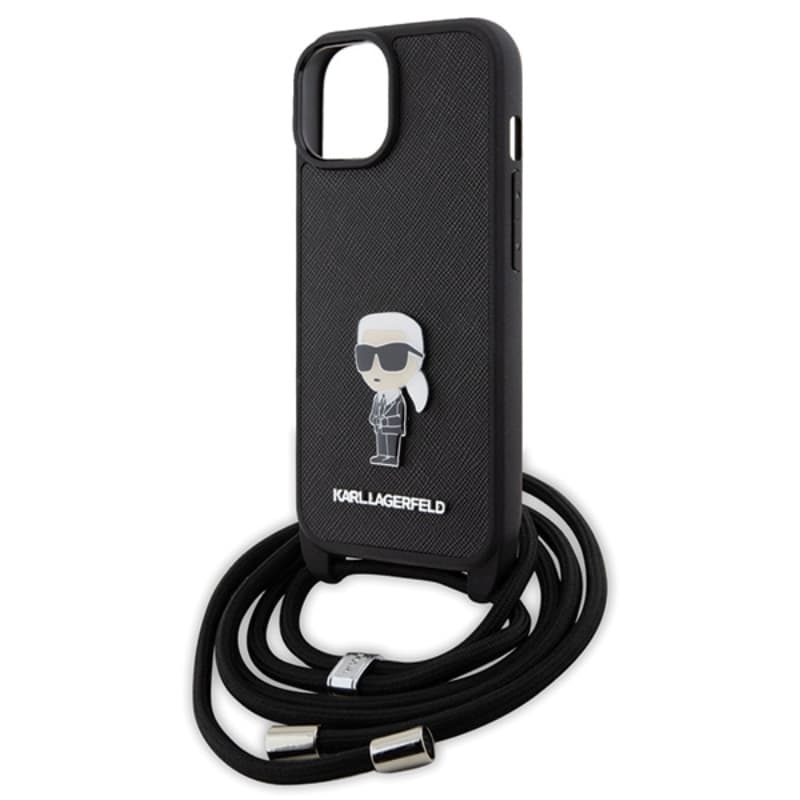 Karl Lagerfeld Crossbody Saffiano Monogram Ikonik Metal Pin - Case for iPhone 15 (Black) 5
