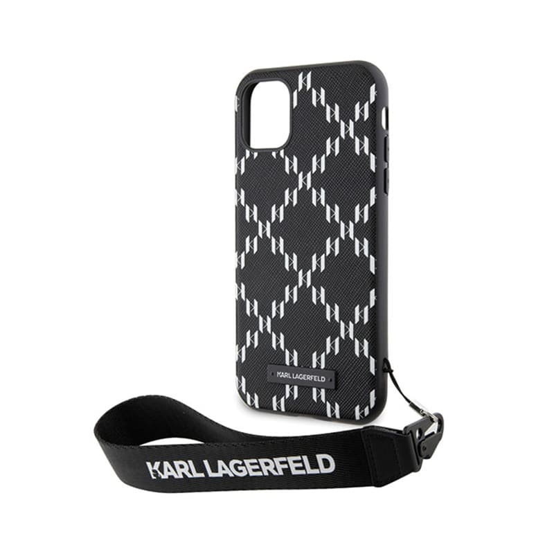 Karl Lagerfeld Monogram Losange Saffiano - Case with lanyard for iPhone 11 (Black) 6