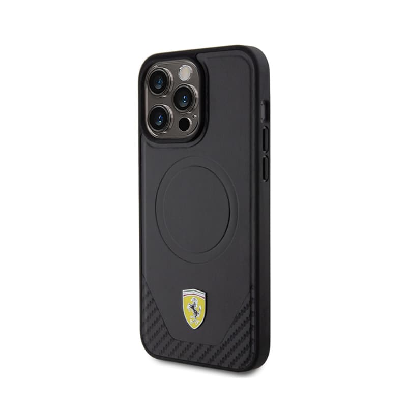 Ferrari Carbon Metal Logo MagSafe - Case for iPhone 15 Pro Max (Black) 2