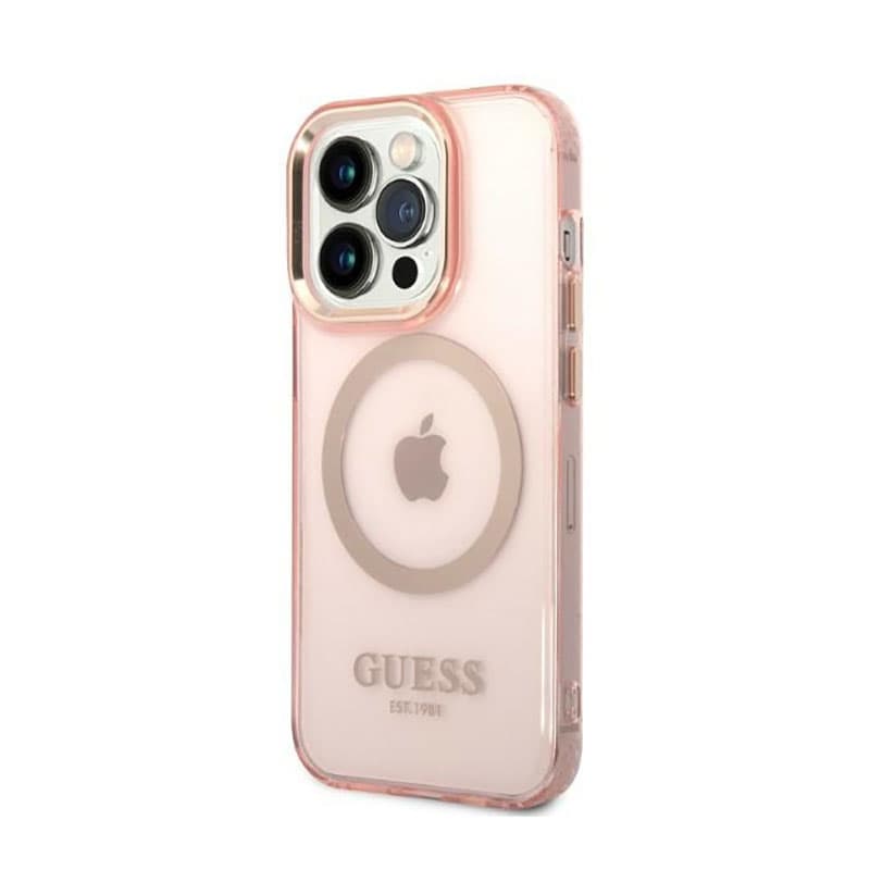 Guess Gold Outline Translucent MagSafe - Case for iPhone 14 Pro (Pink) 2