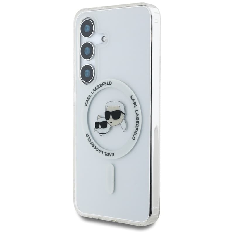 Karl Lagerfeld Button Karl & Choupette Heads Printed Logo MagSafe - Case for Samsung Galaxy S25+ (White) 2