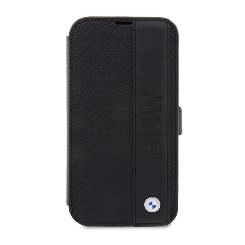 BMW Booktype Leather Textured & Stripe - Case for iPhone 14 Pro Max (Black) 2