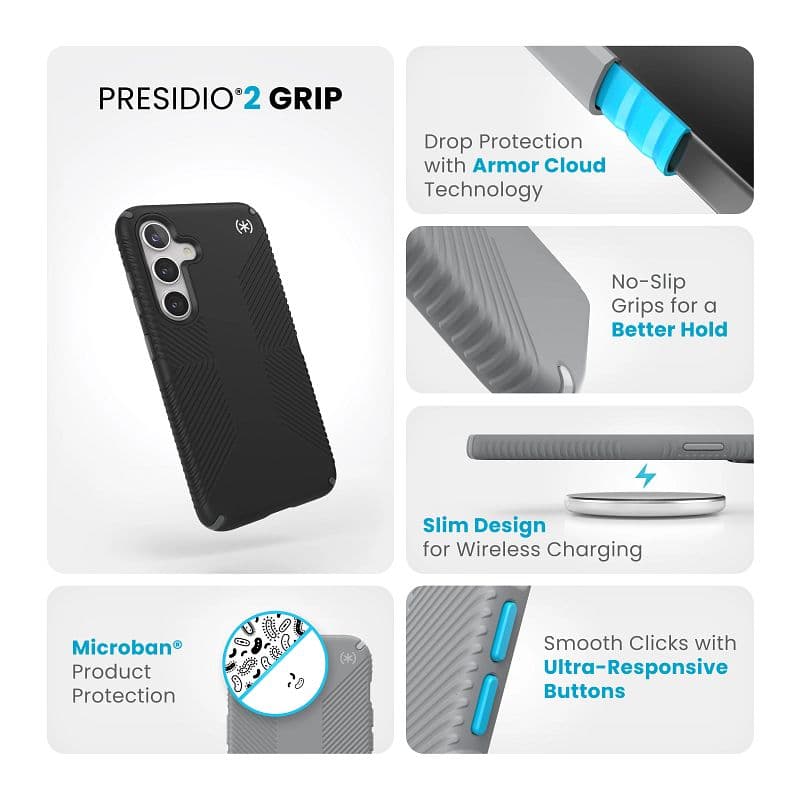 Speck Presidio2 Grip - Samsung Galaxy S24 Case (Black/Slate Gray/White) 7