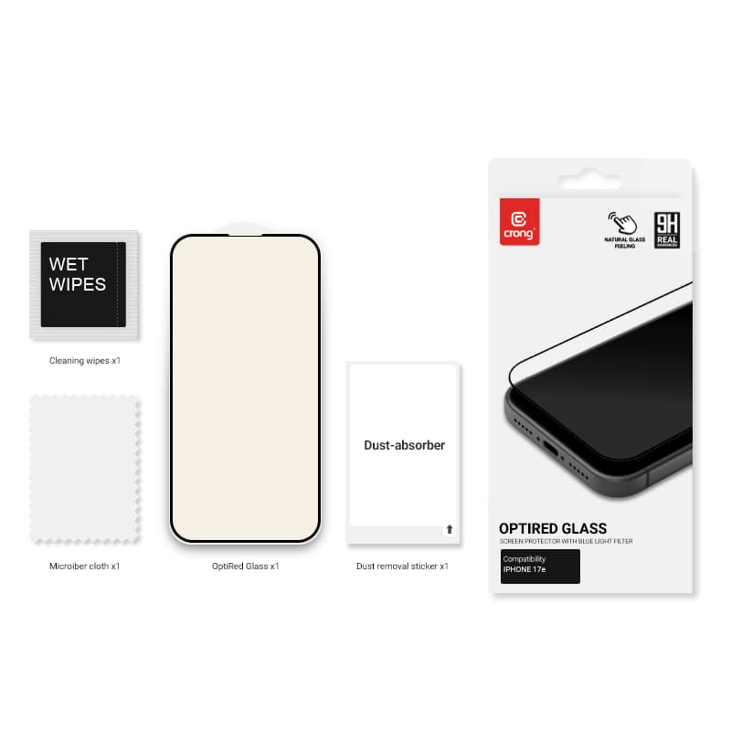 Crong OptiRed Glass - Tempered glass with blue light filter iPhone 17e 8