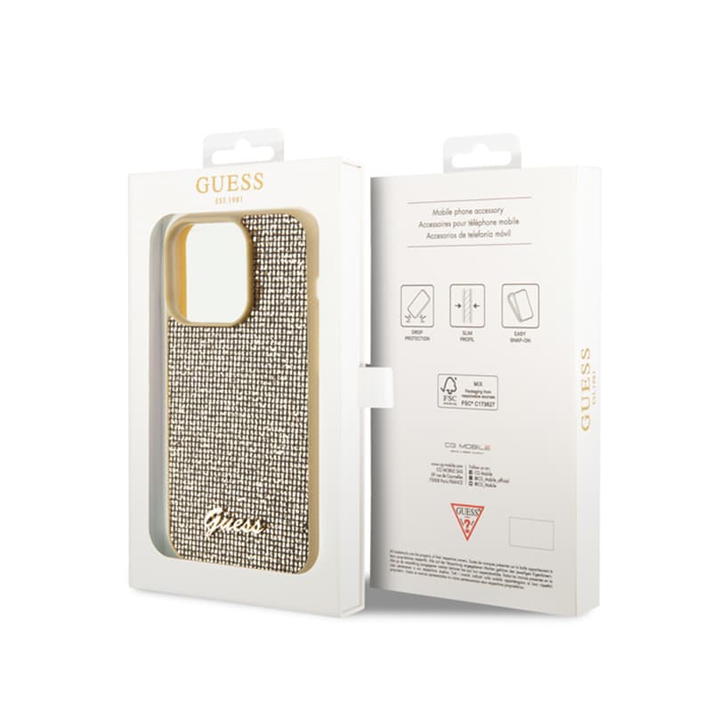 Guess Disco Metal Script - Case for iPhone 15 Pro (Gold) 8