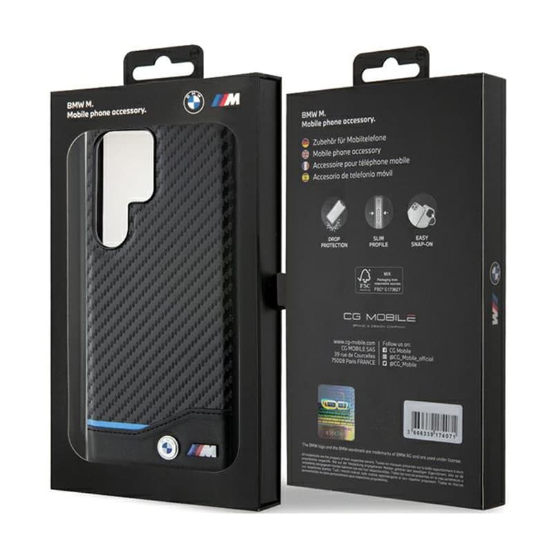 BMW Leather Carbon Blue Line - Case for Samsung Galaxy S24 Ultra (black) 7