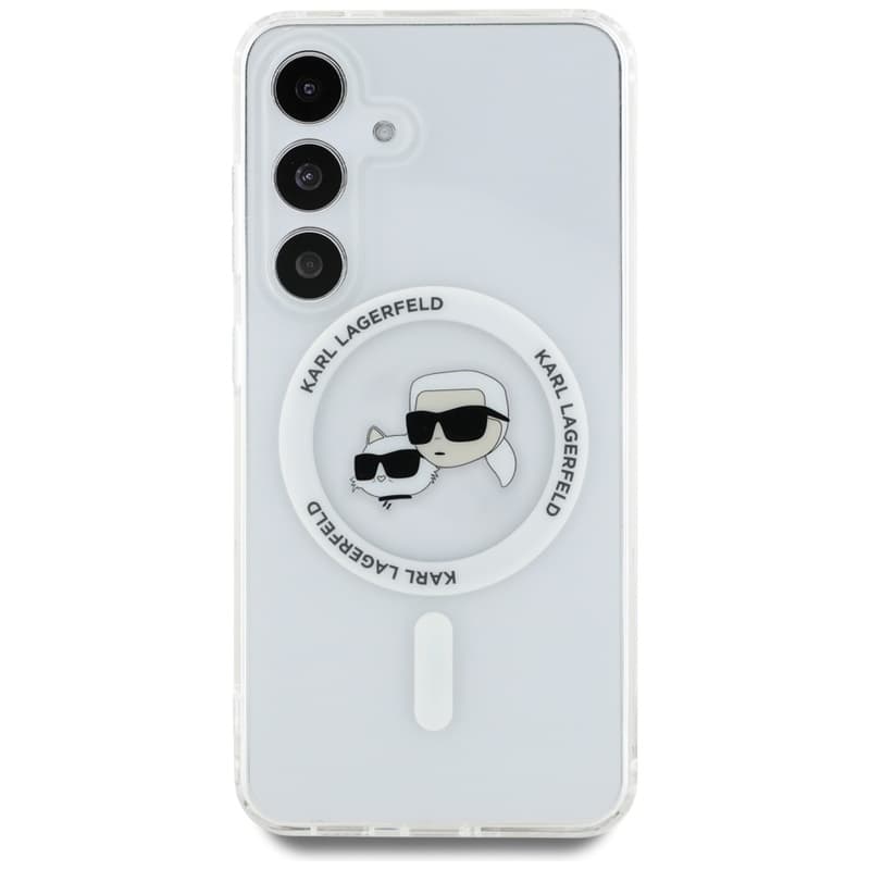 Karl Lagerfeld Button Karl & Choupette Heads Printed Logo MagSafe - Case for Samsung Galaxy S25+ (White) 3