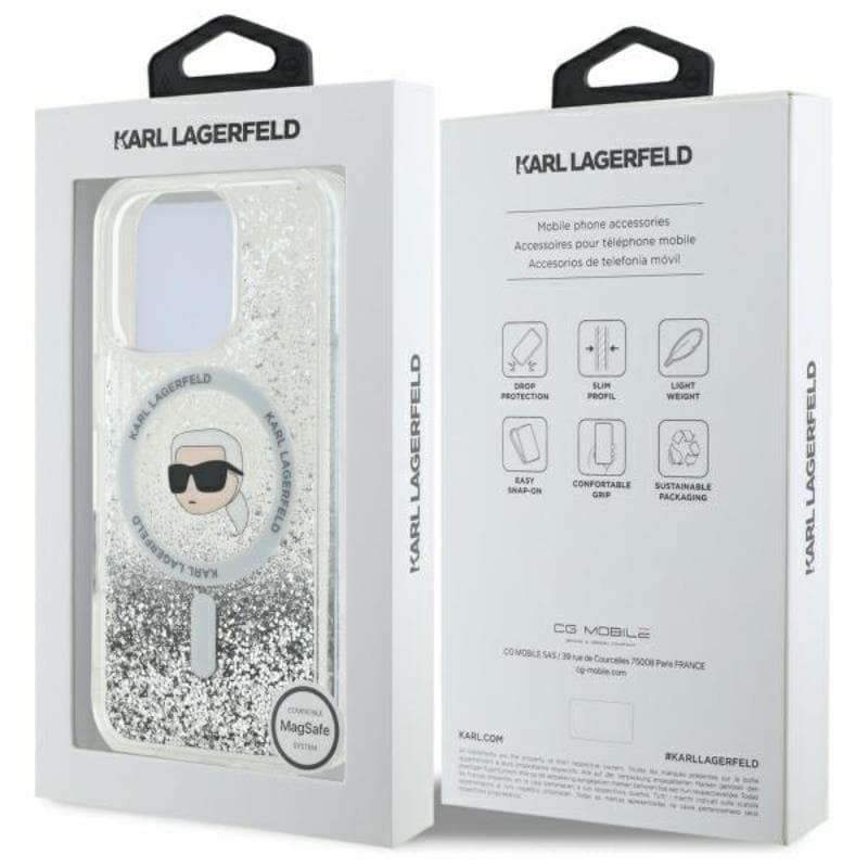 Karl Lagerfeld Liquid Glitter Karl Head MagSafe - Case for iPhone 16 Pro Max (transparent) 8