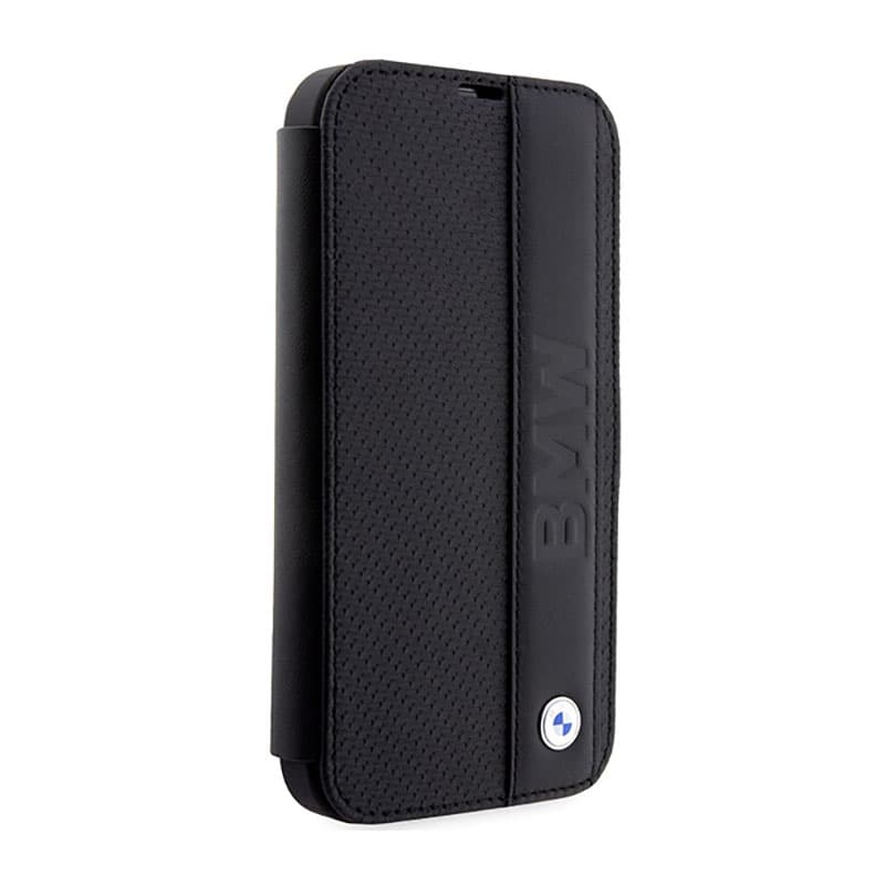 BMW Booktype Leather Textured & Stripe - Case for iPhone 14 Pro Max (Black) 3