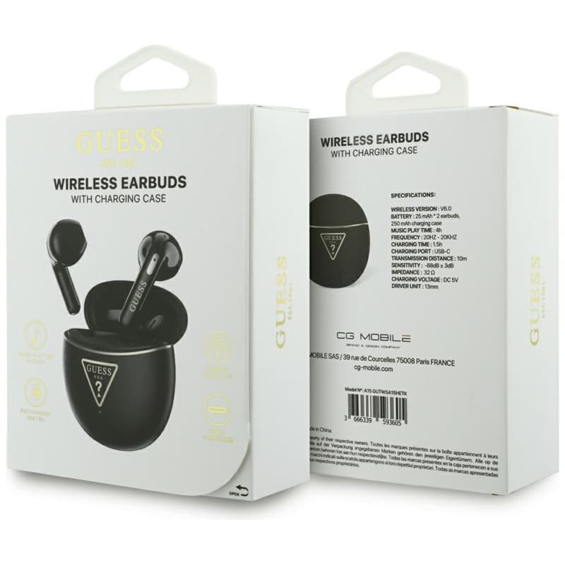 Guess Gold Line Triangle - TWS Bluetooth Headphones + Charging Case (Black) 6