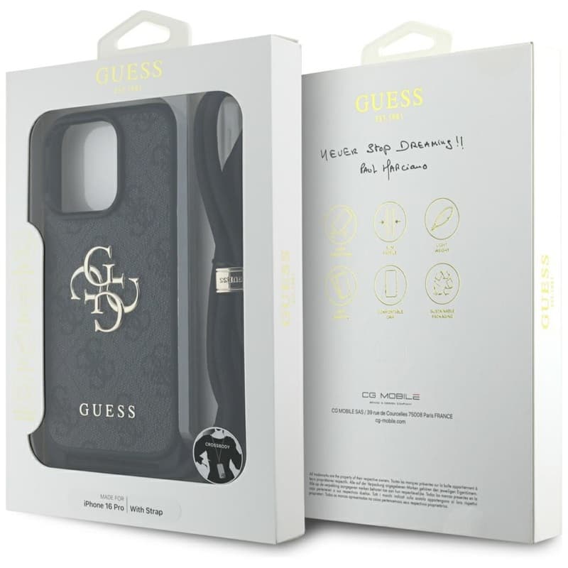 Guess 4G Big Logo Cord Strap Crossbody - Case for iPhone 16 Pro (black) 7