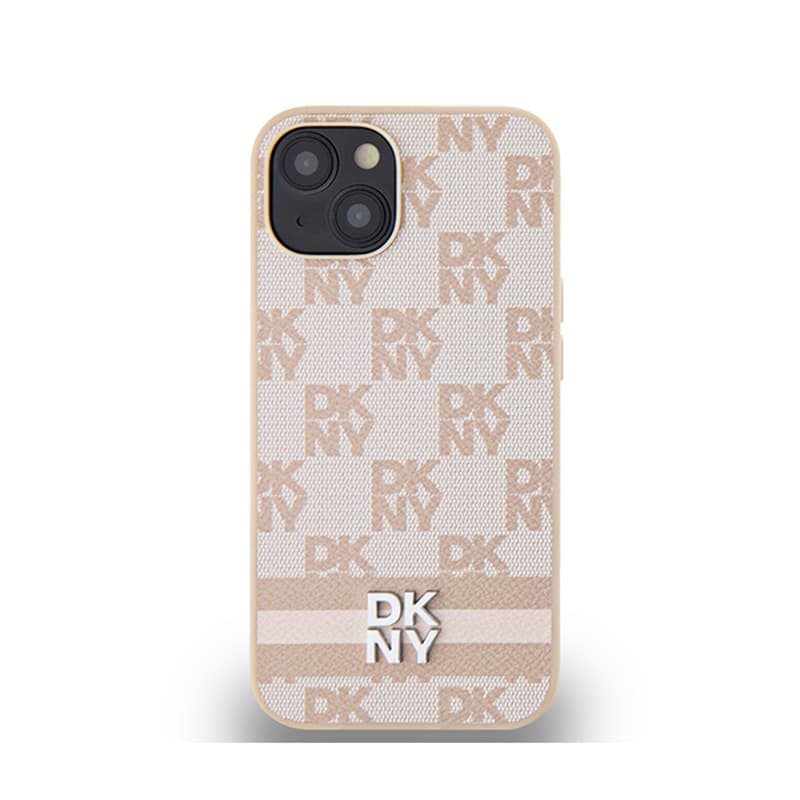 DKNY Leather Checkered Mono Pattern & Printed Stripes - Case for iPhone 15 / 14 / 13 (pink) 3