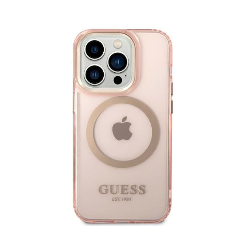 Guess Gold Outline Translucent MagSafe - Case for iPhone 14 Pro (Pink) 3