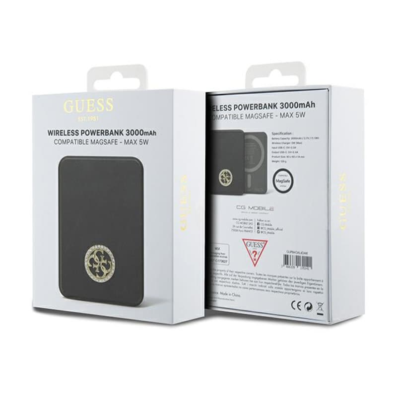 Guess 4G Strassed Metal Logo MagSafe - Power Bank inductive 3000 mAh 5W MagSafe (black) 5
