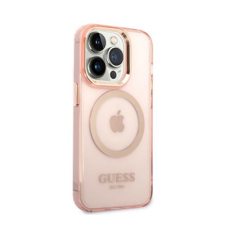 Guess Gold Outline Translucent MagSafe - Case for iPhone 14 Pro (Pink) 4