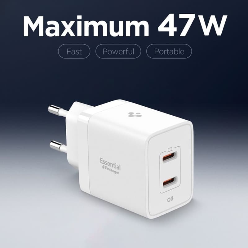 Spigen Essential EE472EU GaN Pro - 2x USB-C 47W Wall Charger (White) 4
