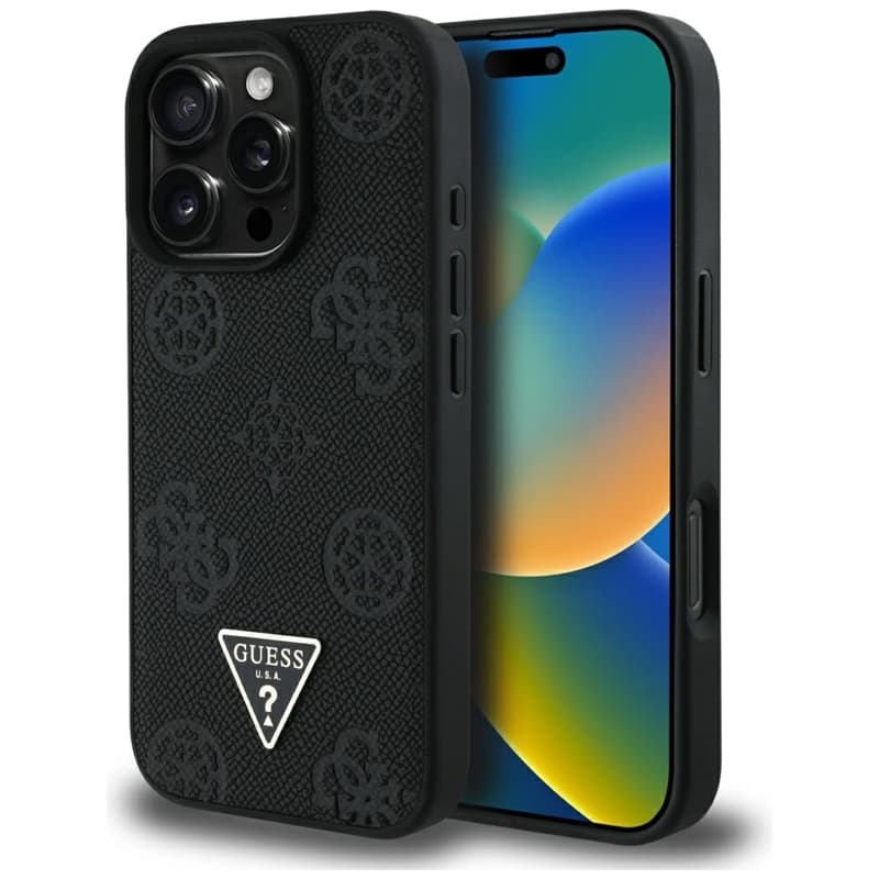 Guess Grained Hot Stamp Peony Triangle Logo MagSafe - Case for iPhone 16 Pro Max (black)