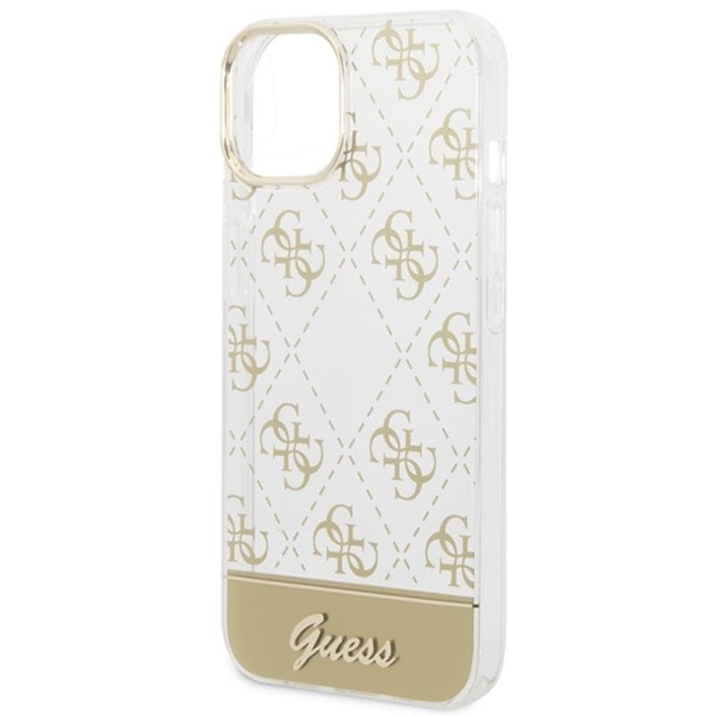 Guess 4G Stripe Script Logo Electroplated Pattern - Case for iPhone 14 Plus (Gold) 5