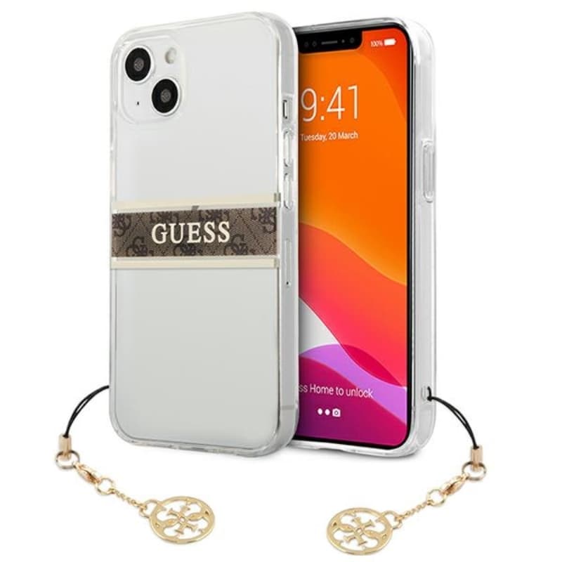 Guess 4G Stripe Brown Charm  - Case for iPhone 13 mini (Transparent) 1