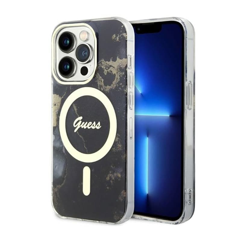 Guess Golden Marble MagSafe - Case for iPhone 14 Pro (Black) 1