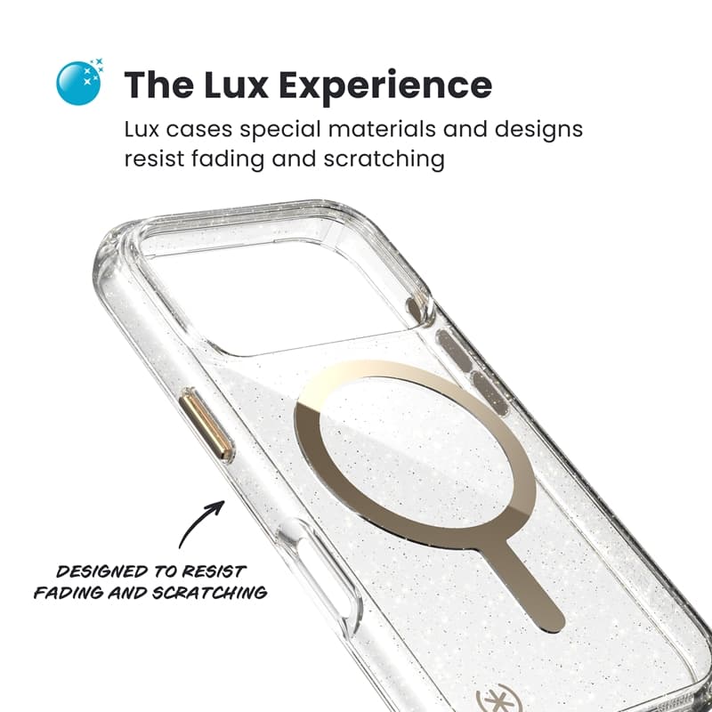 Speck Presidio Lux MagSafe - iPhone 17 Pro Case (Glitter / Gold Metallic) 3