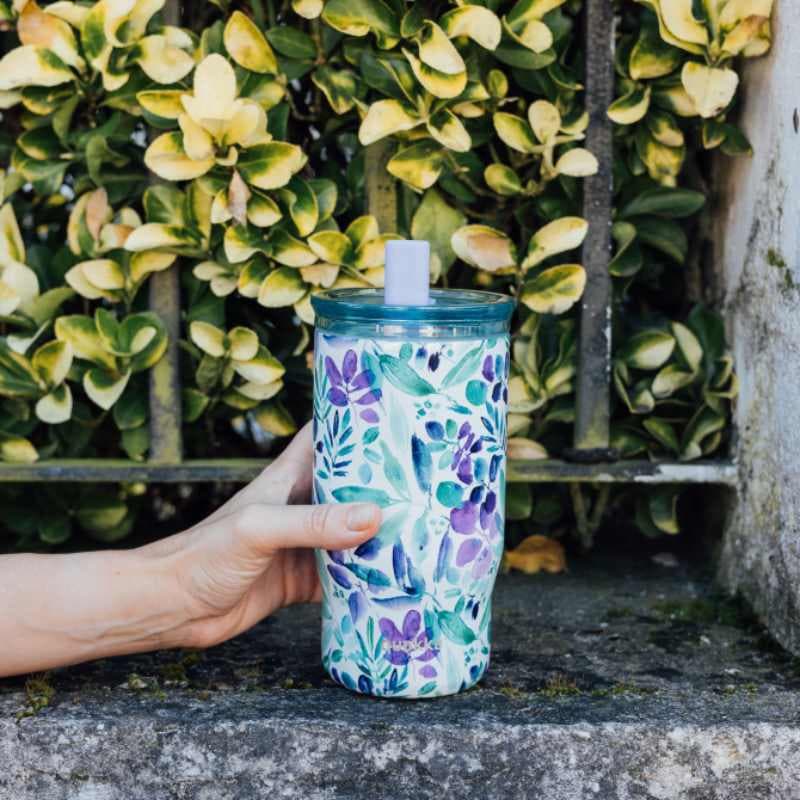 Quokka Mist - 720 ml Stainless Steel Thermal Mug with Straw (Violet Blooms) 3