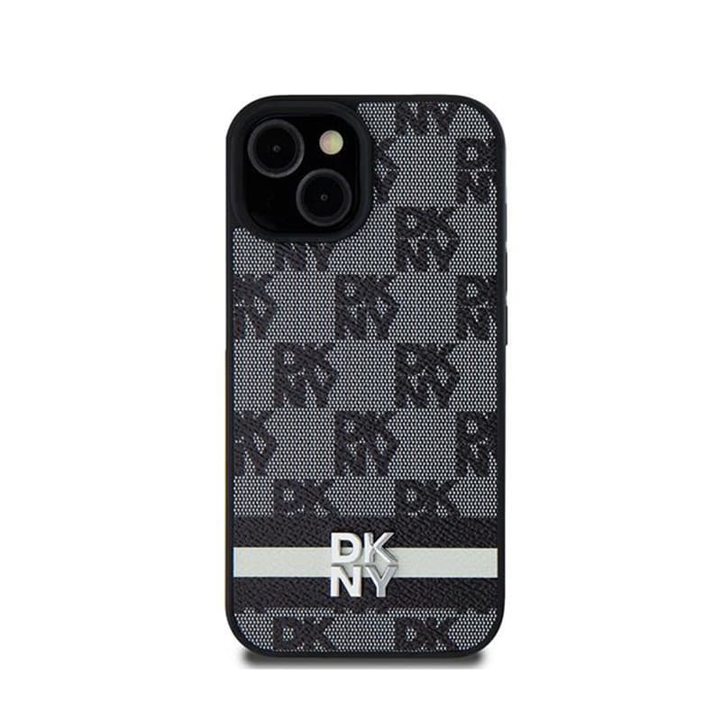 DKNY Leather Checkered Mono Pattern & Printed Stripes - Samsung Galaxy S24 Case (black) 1