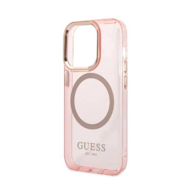 Guess Gold Outline Translucent MagSafe - Case for iPhone 14 Pro (Pink) 6